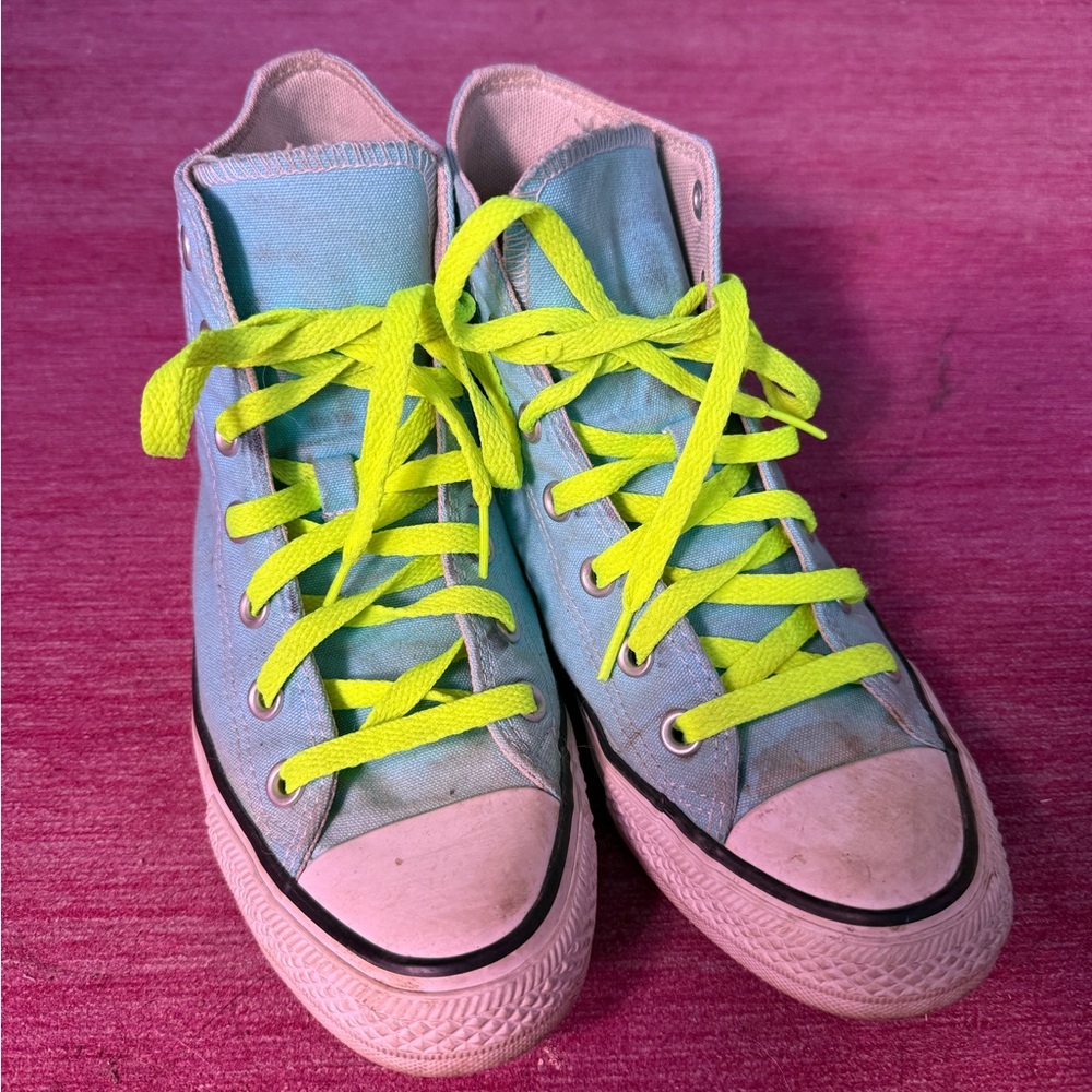 Blue Lime Green Converses Sneakers US 8